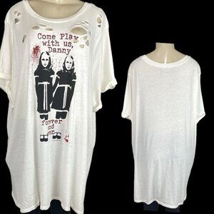 The Shining +6 White Come Play With Us Graphic Destructed Short Roll Sleeve Tee